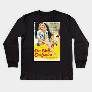 Classic 50's Drive-In Movie Poster - One Girl's Confession Kids Long Sleeve T-Shirt